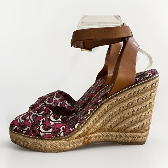 Tory Burch  Size 10 Women's Pink LillyPad Straps Espadrille Wedge Sandals - Picture 1 of 8